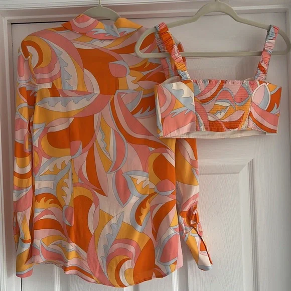 MANGO Matching Set Bralette Crop Top and Button Down Blouse S - Picture 6 of 13